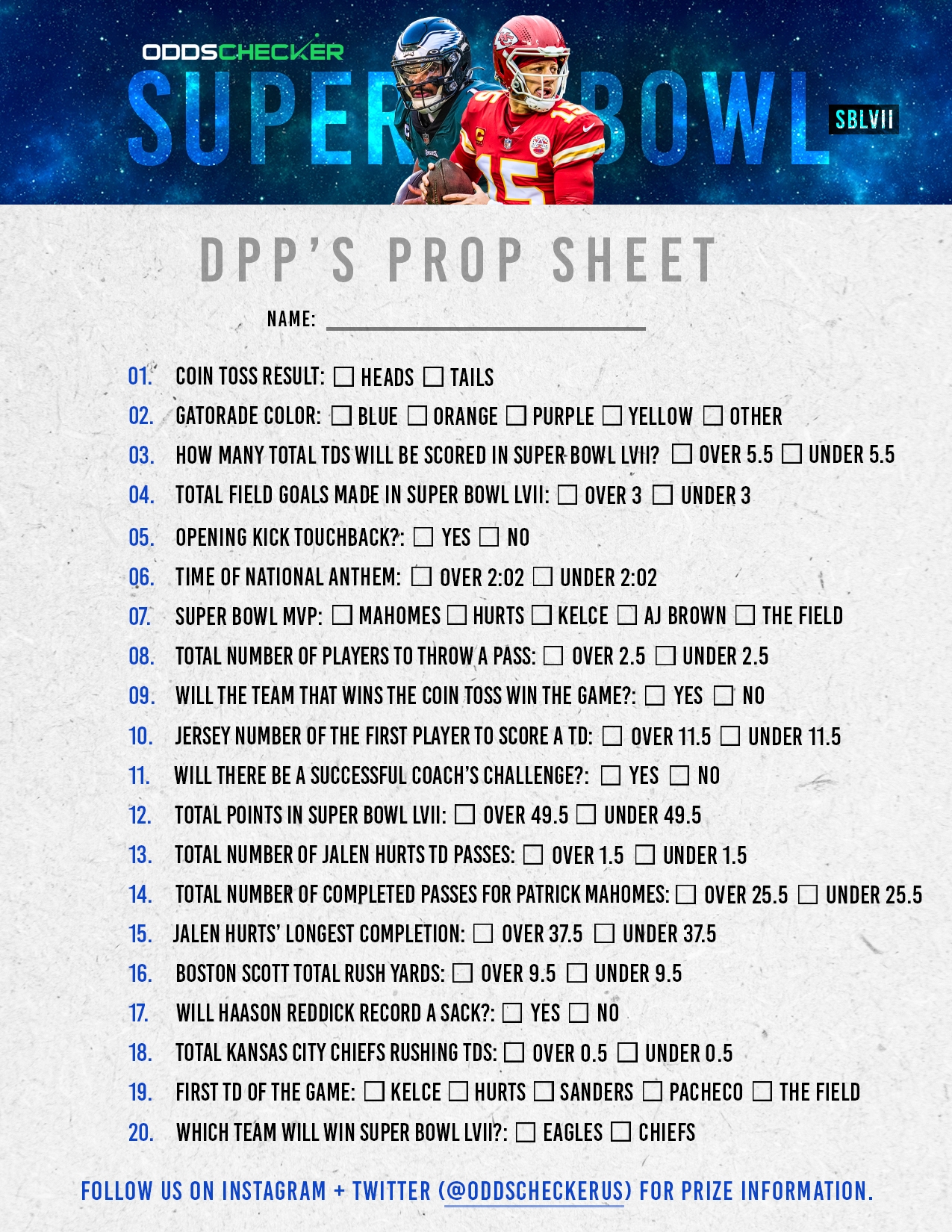Super Bowl Prop Bets 2025 Printable