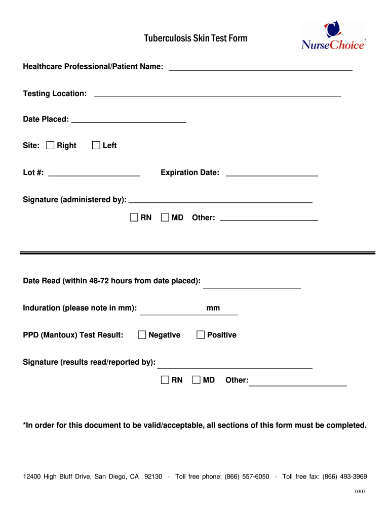 Tb Skin Test Form Fill Online Printable Fillable Blank PdfFiller