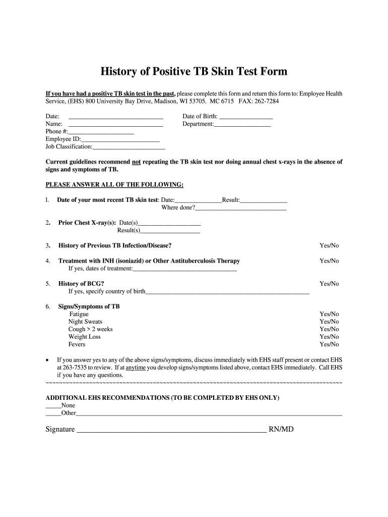 Printable Tb Test Form For Employment