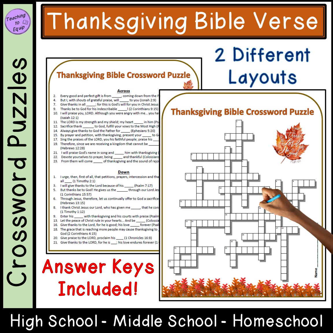 Thanksgiving Bible Scriptures Crossword Puzzle Activity Made By Teachers