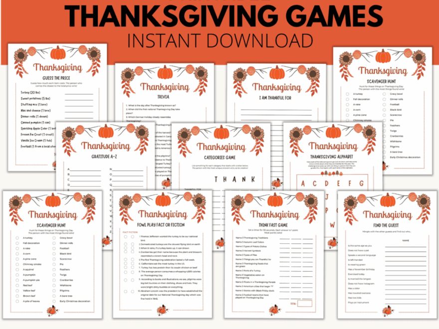 Thanksgiving Games Printable Downloadable PDF