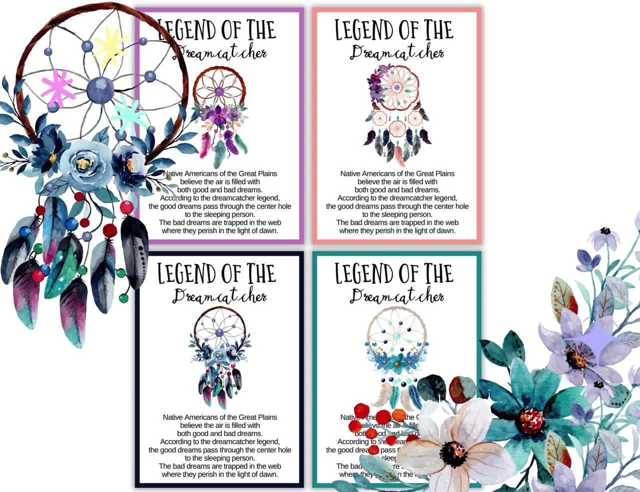 The Legend Of The Dreamcatcher Cards Printable Dream Catcher Cards Gift Tags With Dreamcatchers Display Cards Meaning Of The Dreamcatcher Etsy Canada