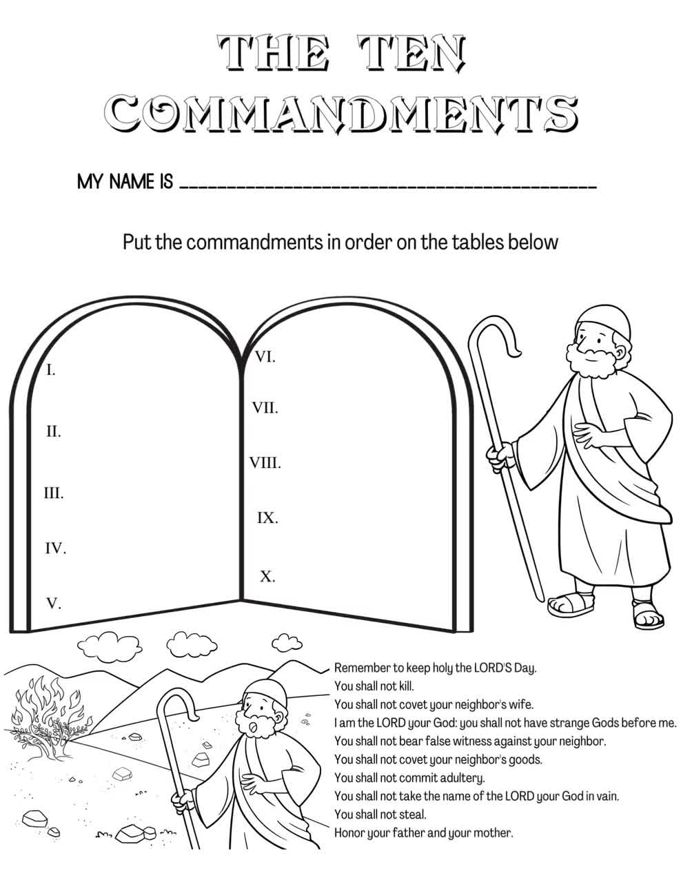 The Ten Commandments Coloring Page For Kids Catholic Activities For Children Catholic Homeschool Resources Catholic Games For Children Etsy