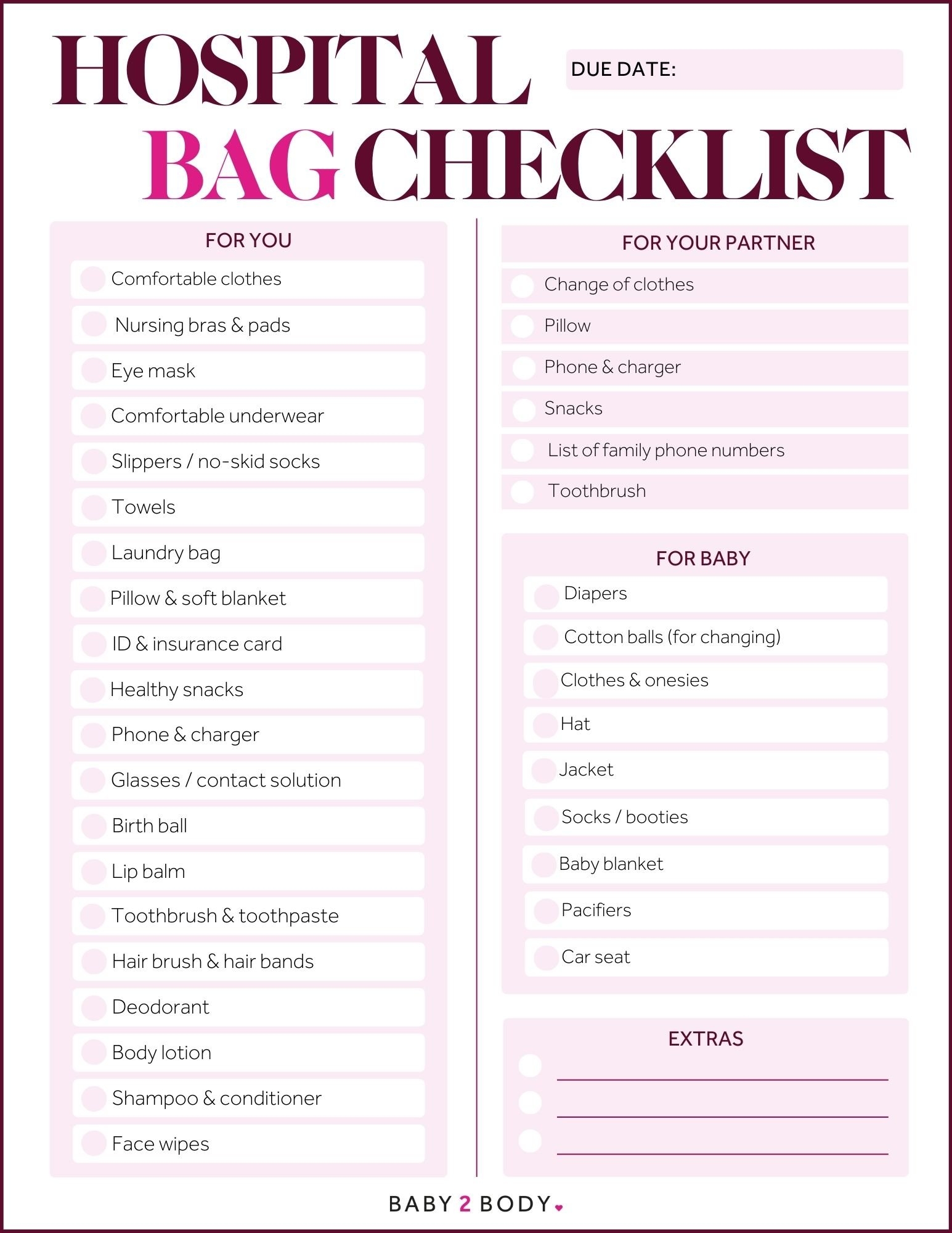 The Ultimate Hospital Bag Checklist What You Really Need With Free Printable Baby2Body