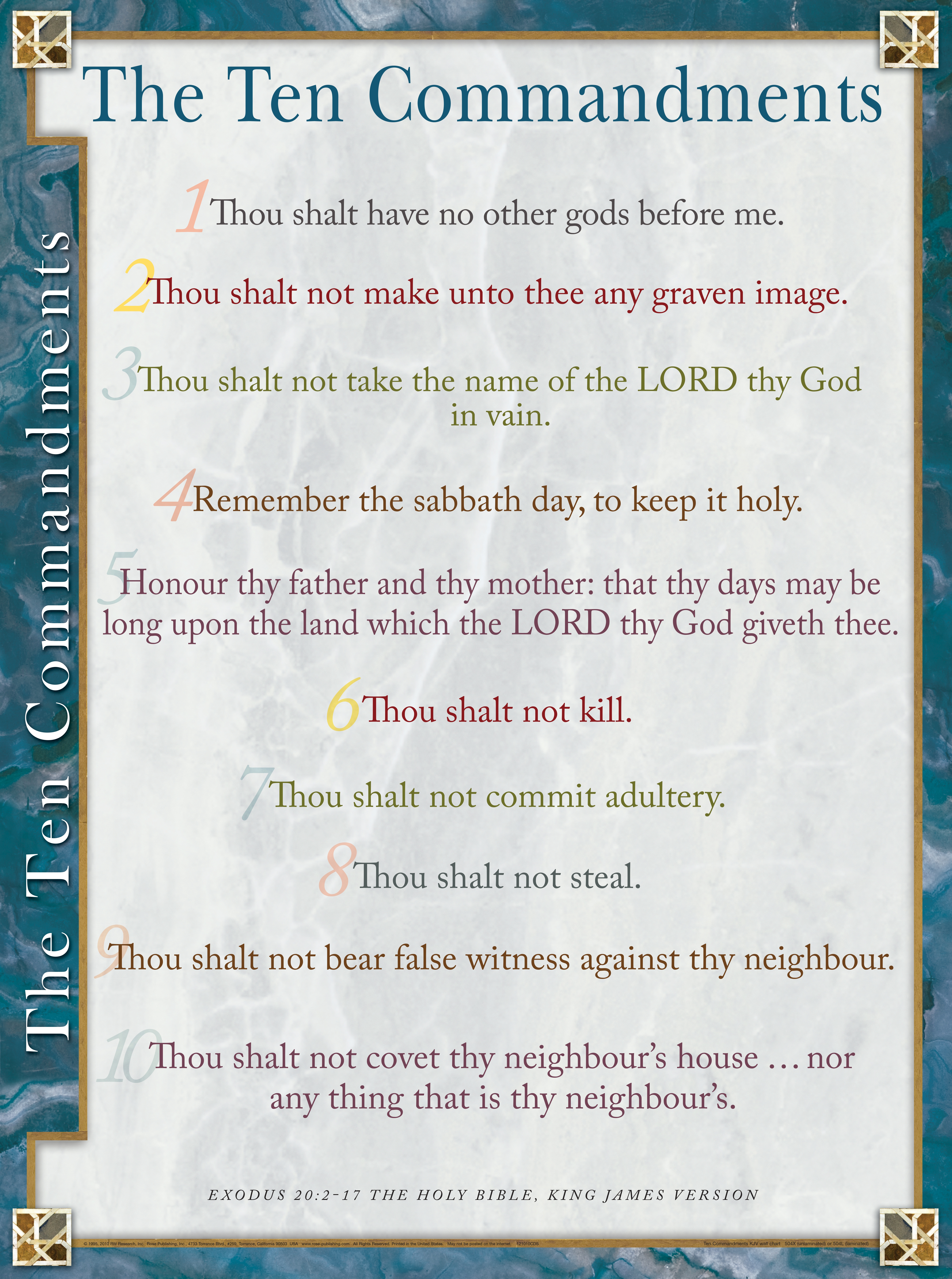 Tyndale 10 Commandments Wall Chart KJV 