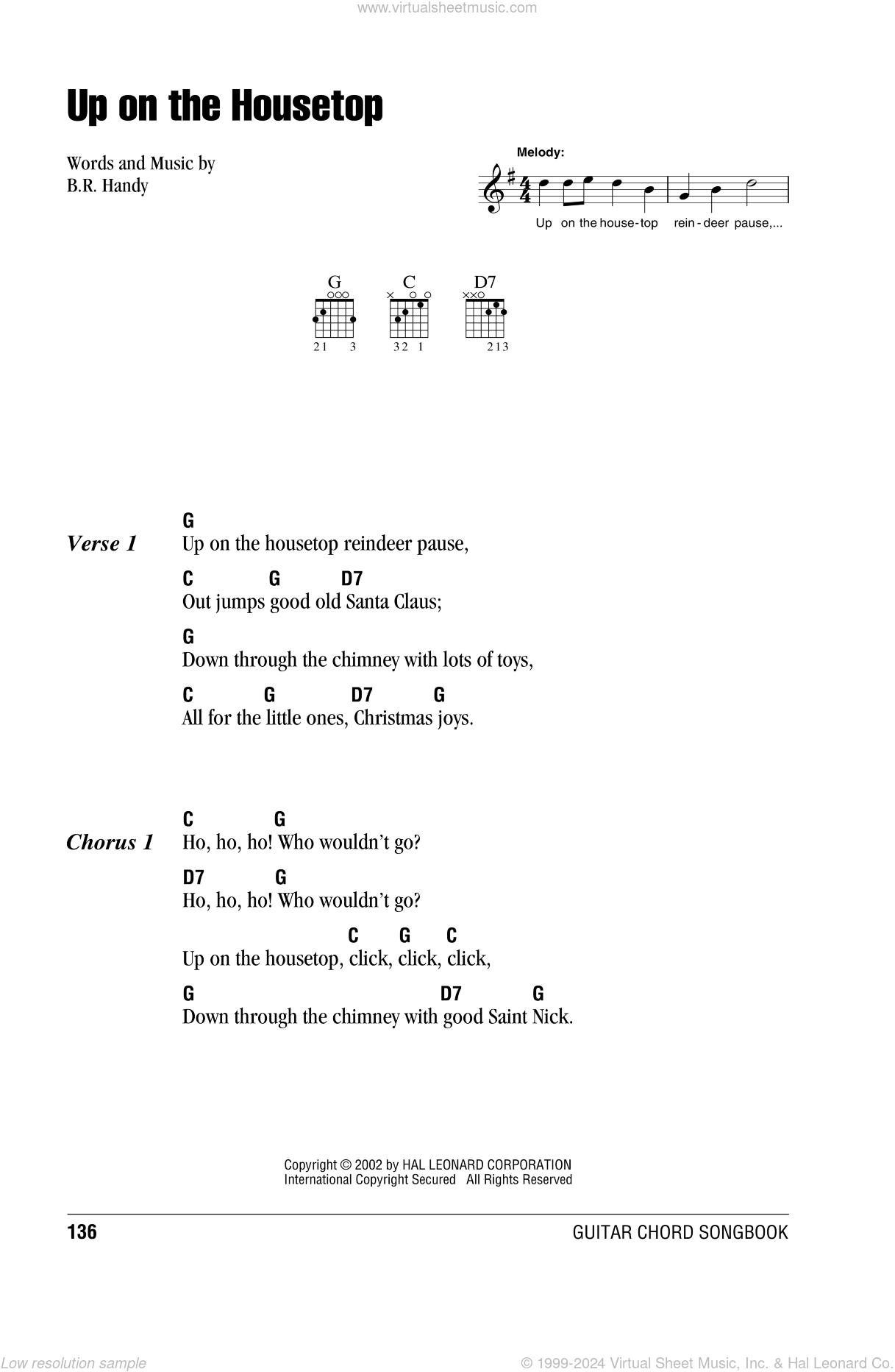 Up On The Housetop Sheet Music For Guitar chords PDF 
