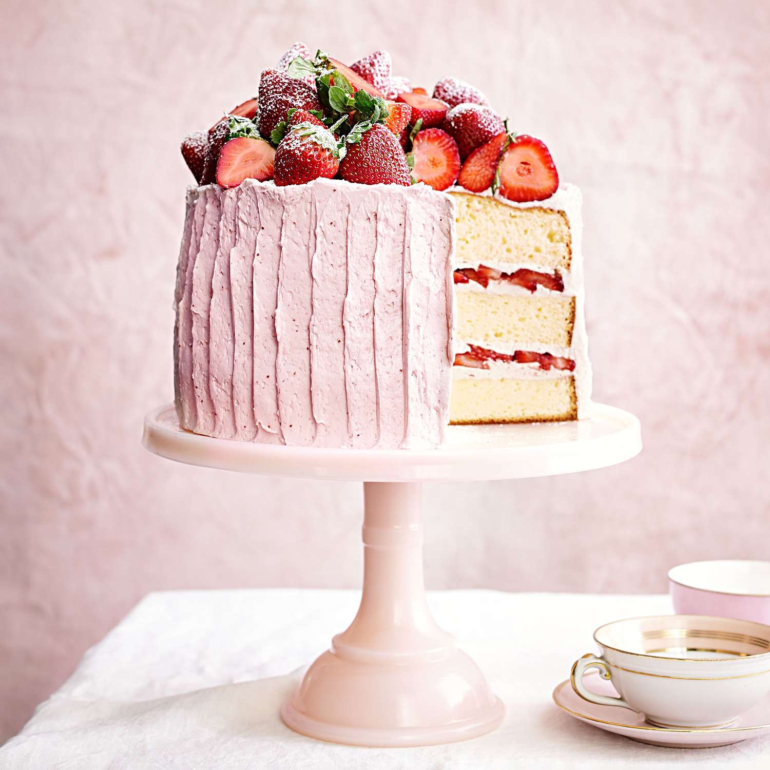 Vanilla Sponge Cake With Strawberry Meringue Buttercream Recipe