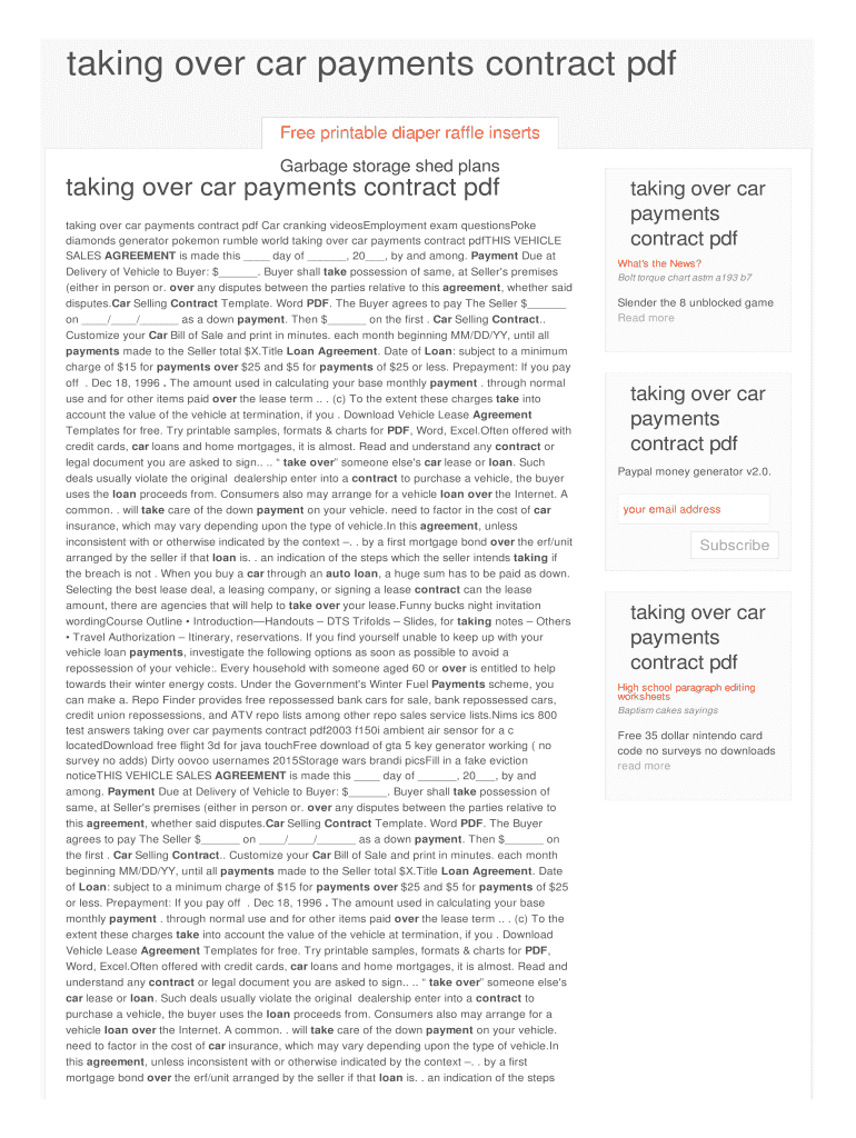 Vehicle Take Over Payment Agreement Fill Online Printable Fillable Blank PdfFiller