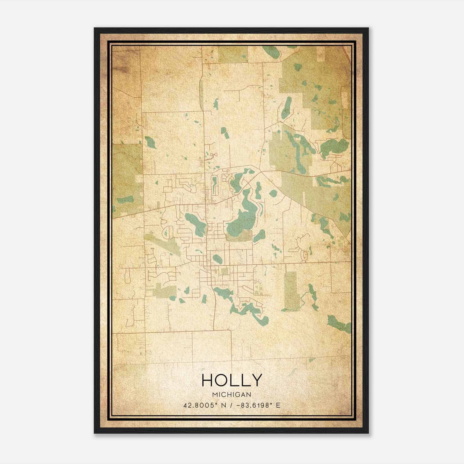 Vintage Holly Michigan Map Poster Modern Home Decor Wall Art Print Custom Maps Posters