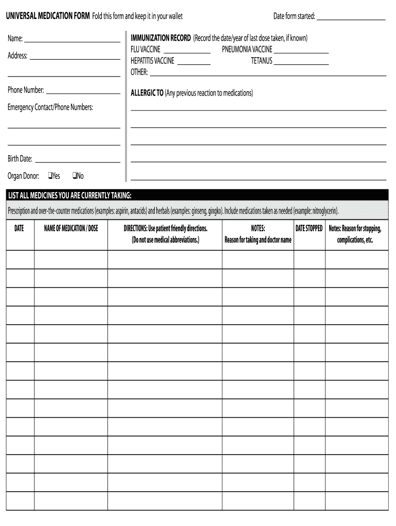 Wallet Medication List Fill Online Printable Fillable Blank PdfFiller