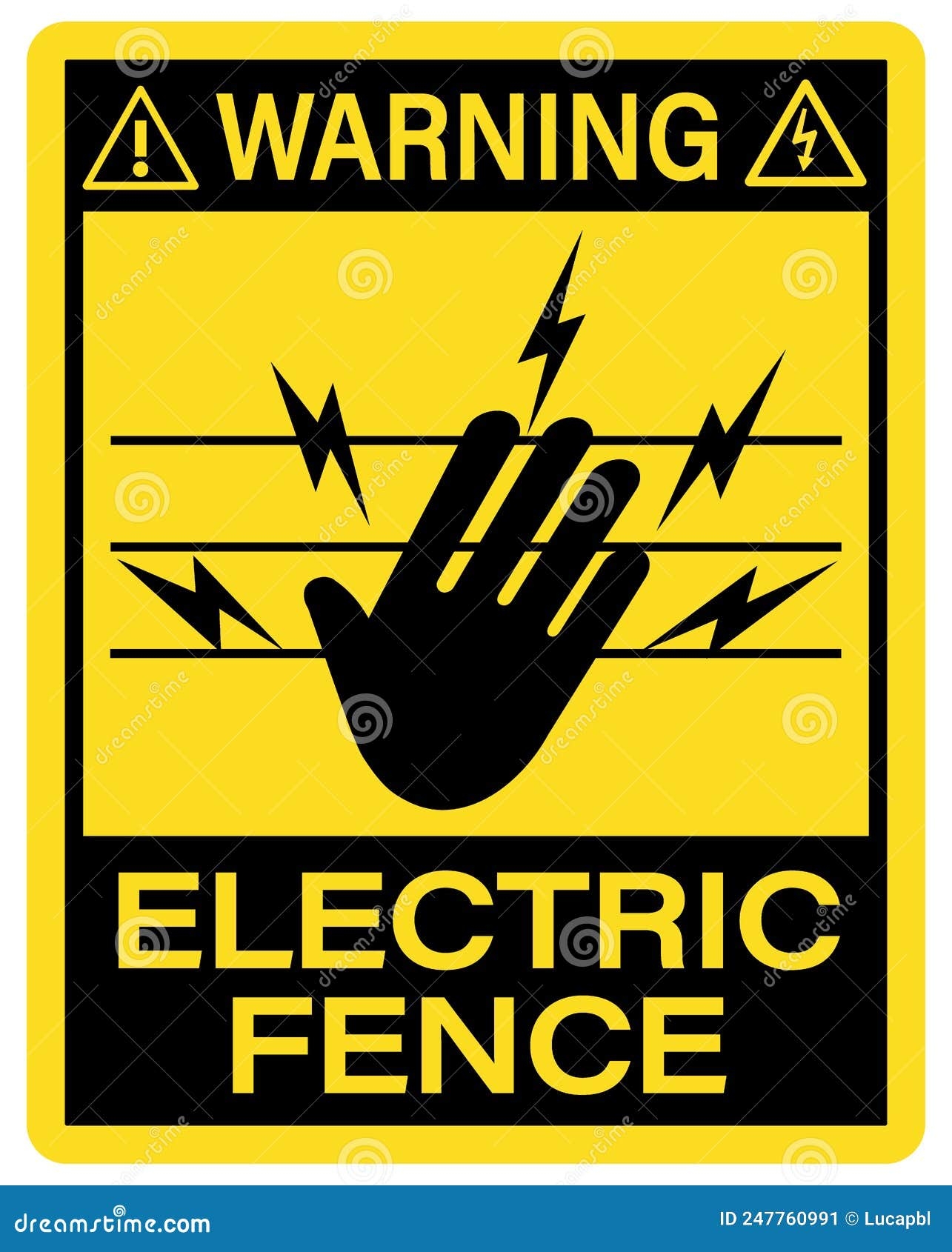 Warning Electric Fence Caution And Safety Sign Stock Vector Illustration Of Human Information 247760991
