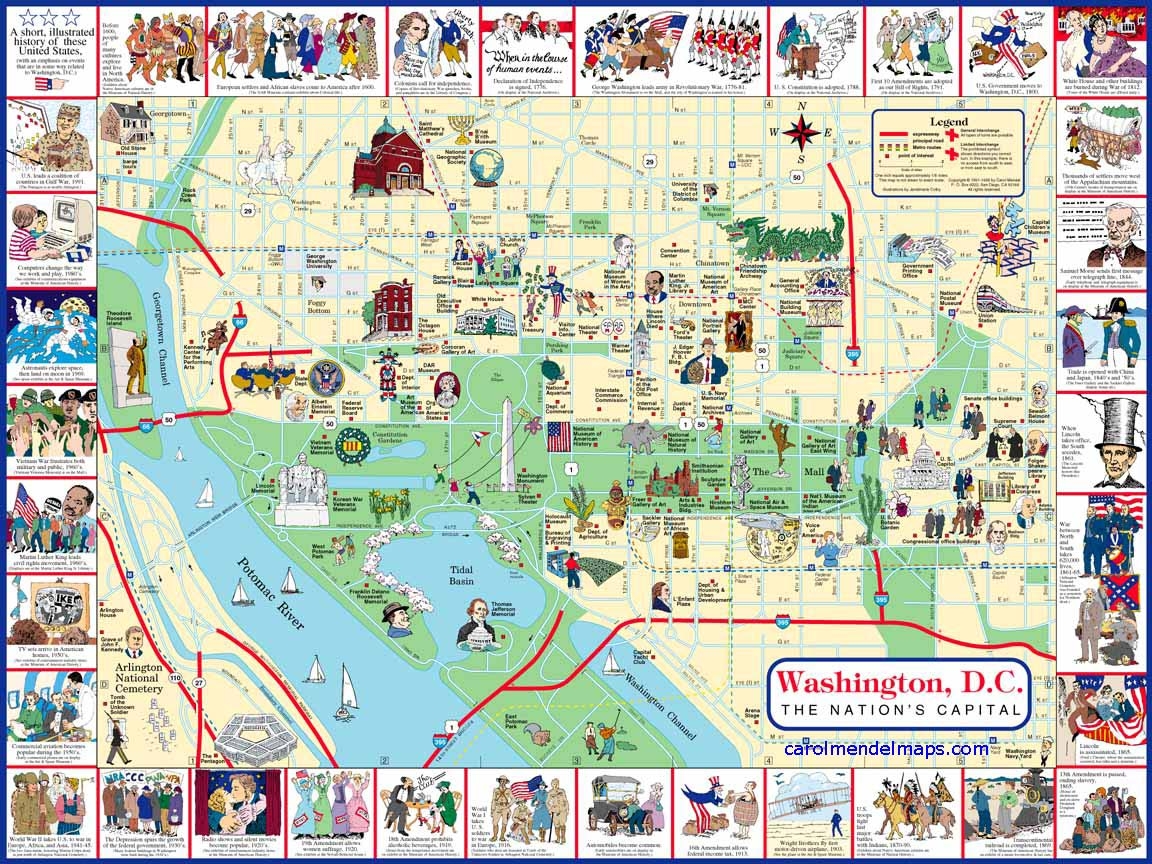 Washington D C Map With Pictorial Illustrations Washington D C Map With Pictorial Illustrations