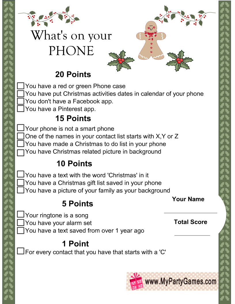 WhatS In Your Cell Phone Game Free Printable