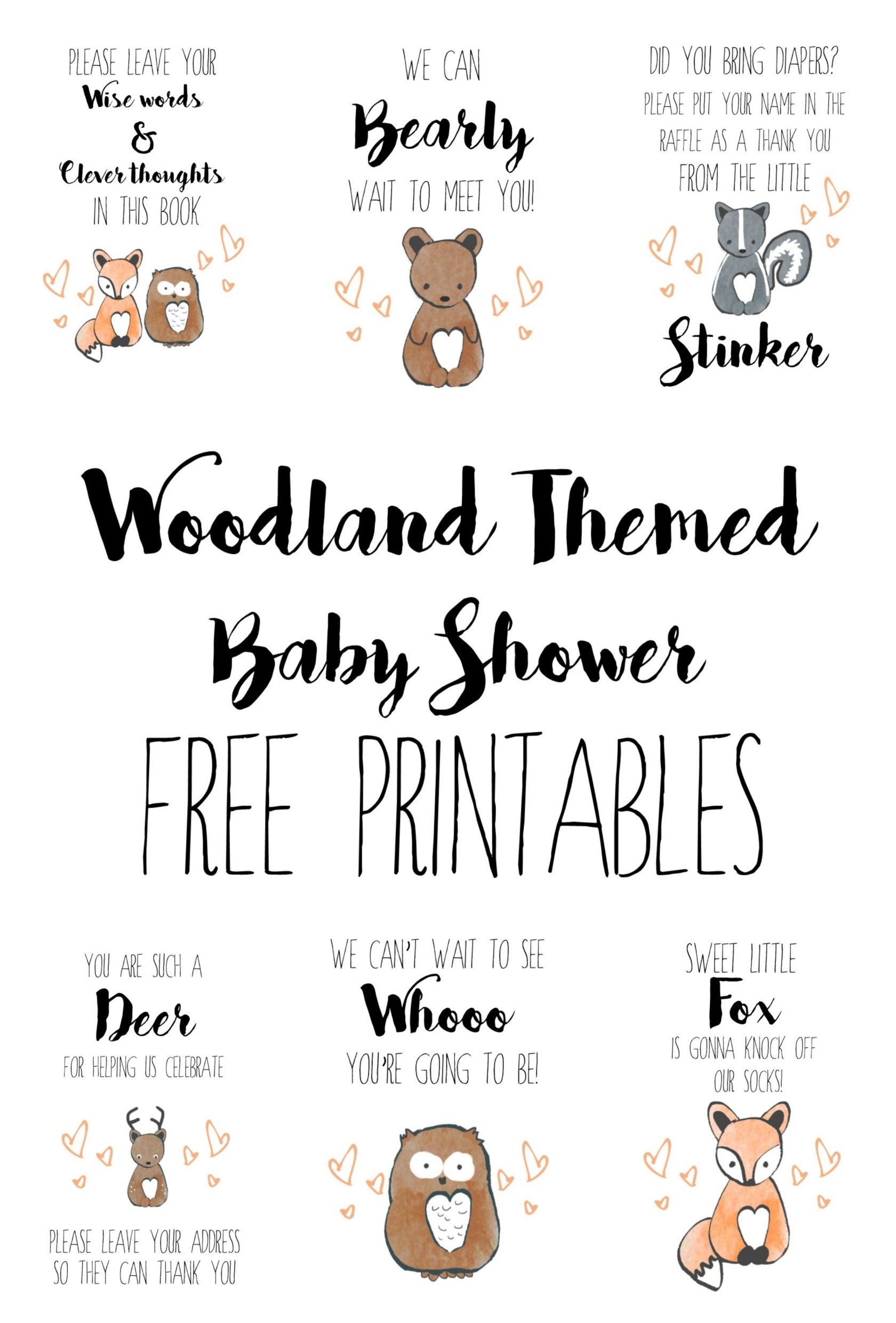Woodland Baby Shower Free Printables
