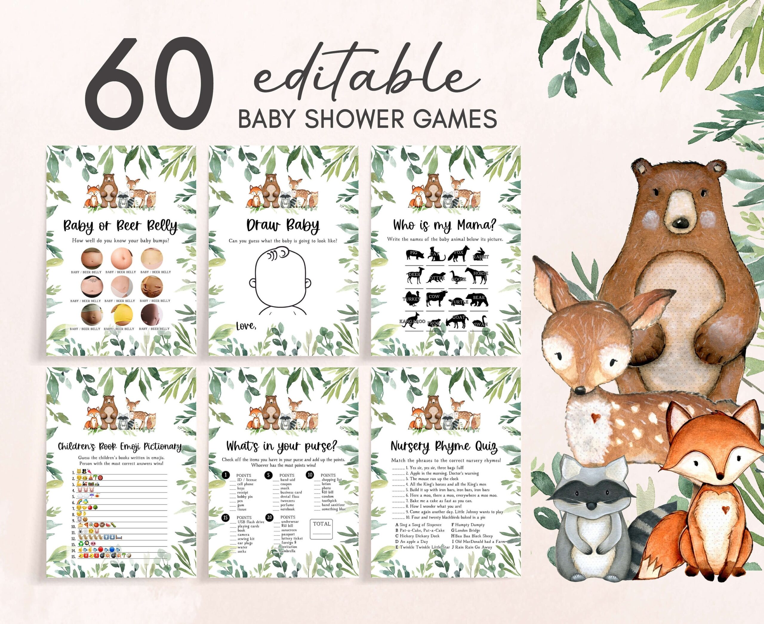 Woodland Animals Baby Shower Free Printables