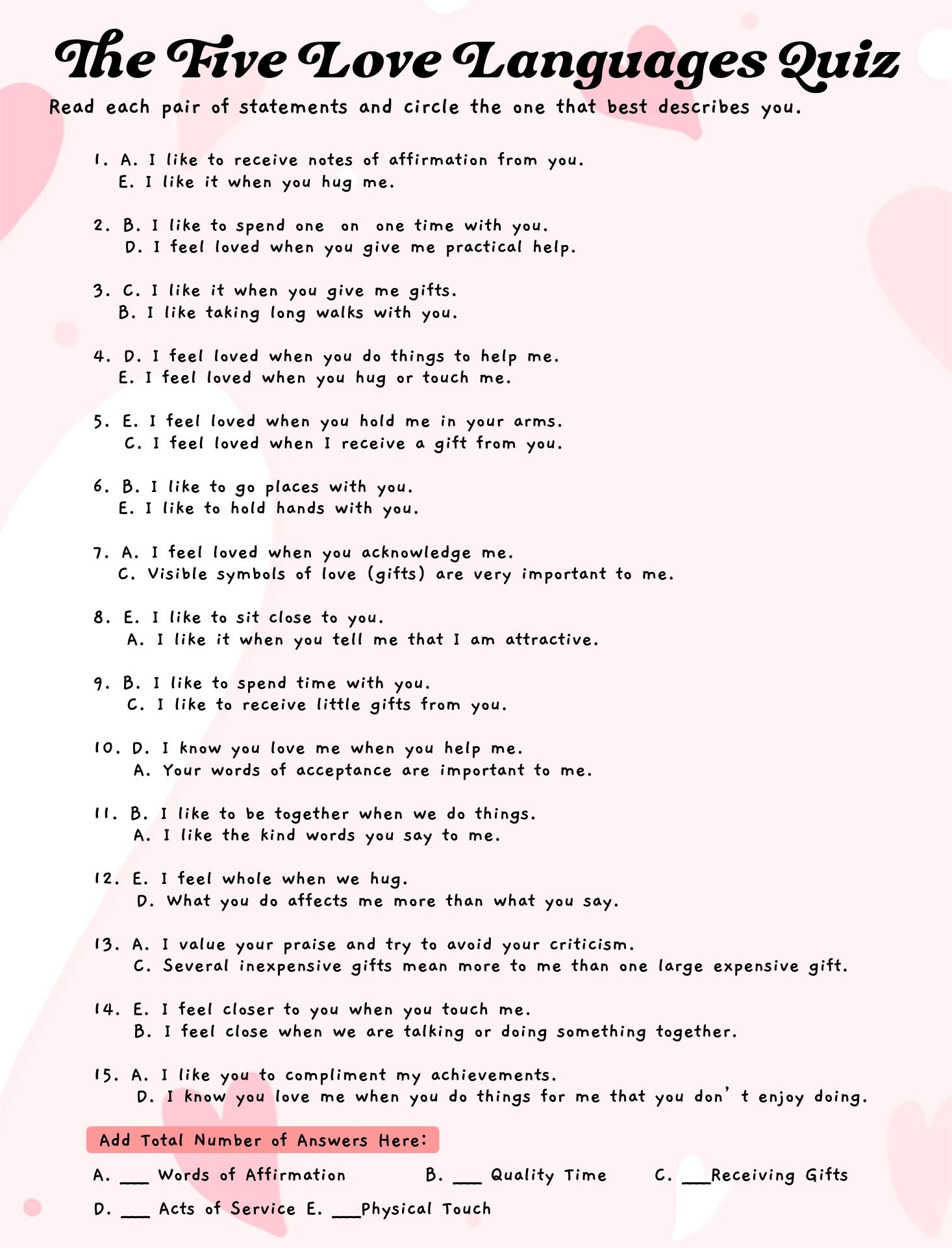 5 Love Languages Quiz Printable